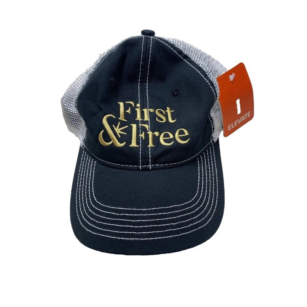 Black “First and Free” Mesh Back Trucker Hat - Frame Adjustable Cap Brand New